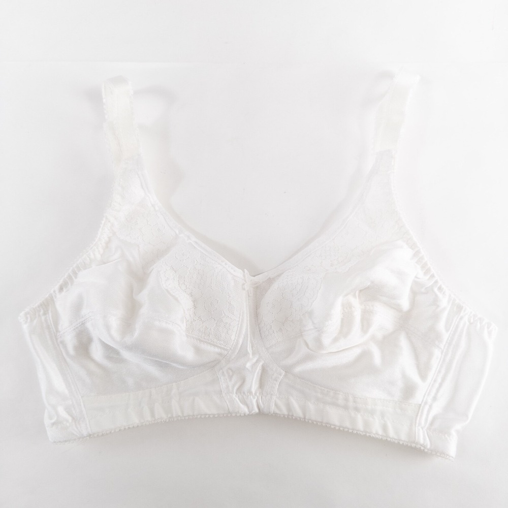 Naturalwear By Camp Mastectomy Bra Sz 34A White Inner Pockets Lace Trim Wireless